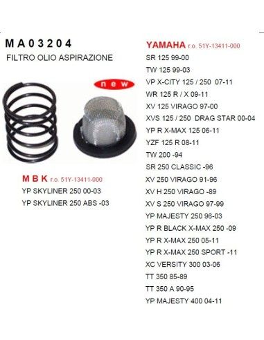 Filtro de óleo interno Yamaha YP 250 motor malha metálica com mola - MA03204