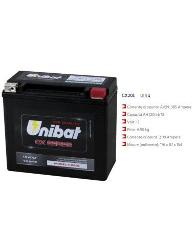 Bateria Unibat AGM CX20L 18 AH 385 CCA Wymiary 176x87x154 mm Gwarancja 6 miesięcy Unibat - CX20L